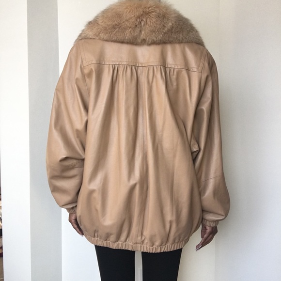 Fox Fur Collar Leather Jacket - Size S - Picture 4 of 6